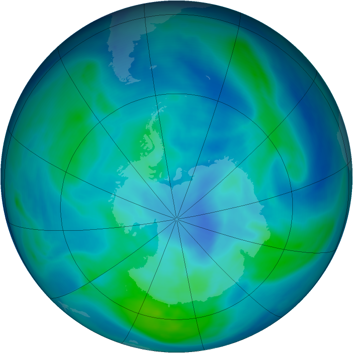 Antarctic ozone map for 03 March 2005